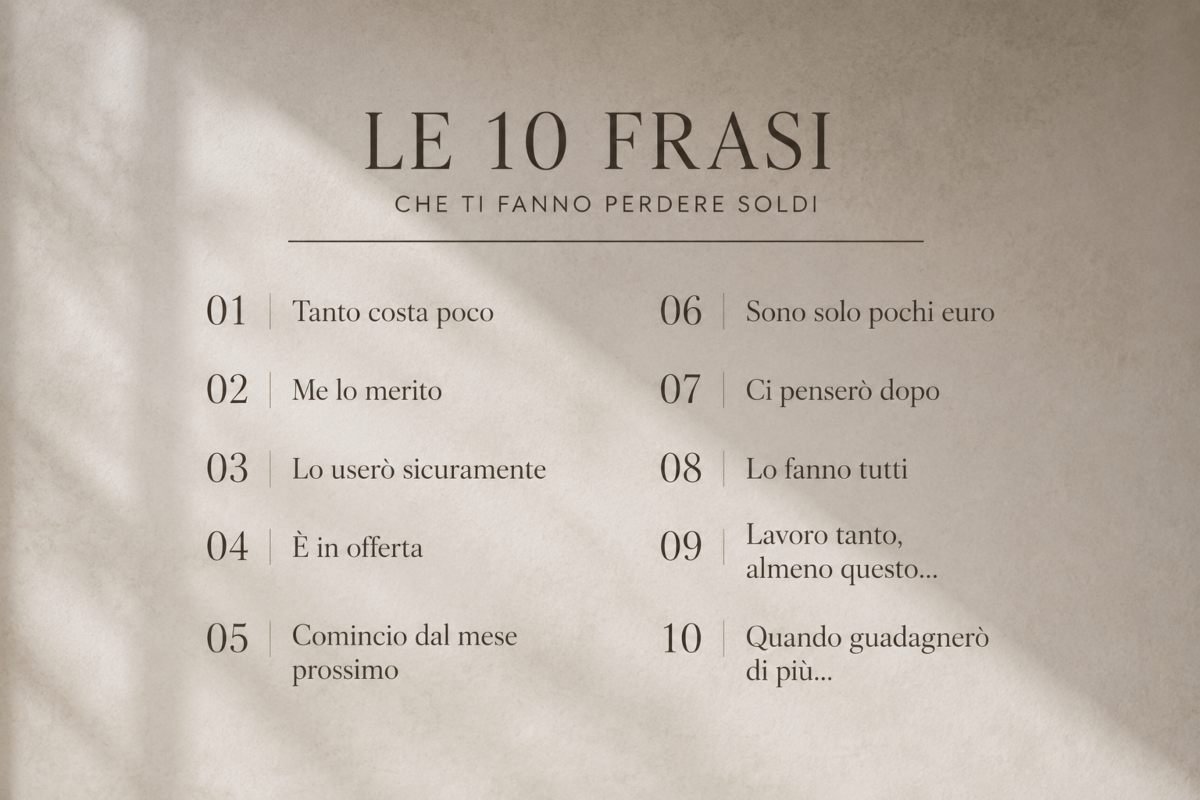 Infografica con le dieci frasi che fanno perdere soldi senza accorgersene.