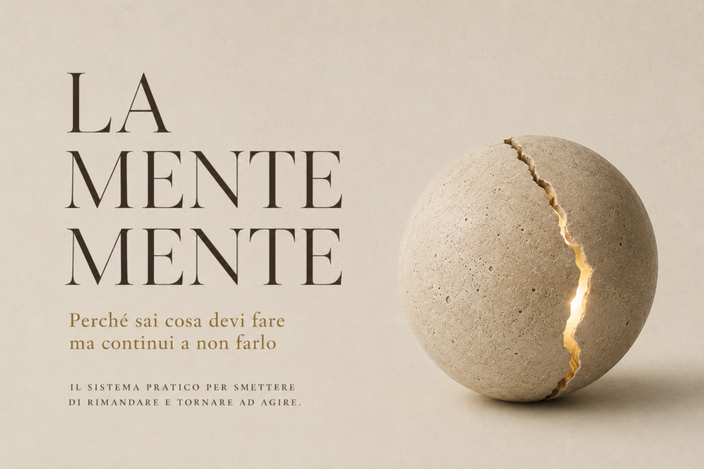 Copertina della guida digitale La Mente Mente per smettere di procrastinare e tornare ad agire.