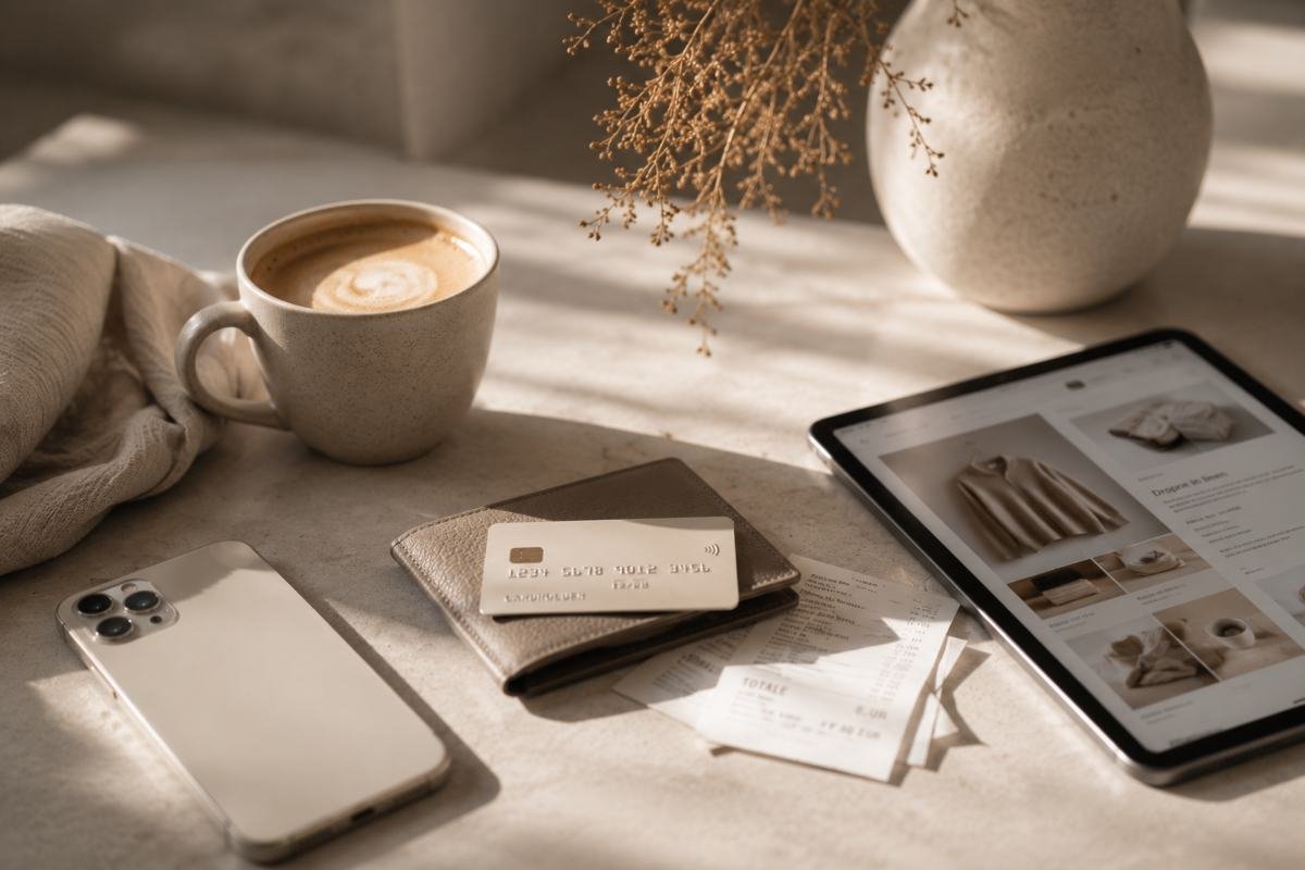 Carta di credito, smartphone e acquisti online rappresentano le piccole spese quotidiane.