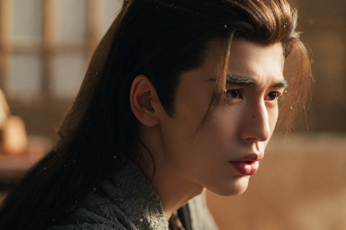Zhang Linghe con abiti di scena in un C-drama storico cinese