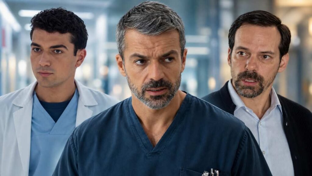 Andrea Fanti tra Federico Lentini e il dottor Campigli in DOC 4 Nelle tue mani